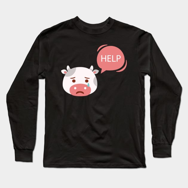 Cow Crying For Help Long Sleeve T-Shirt by JevLavigne